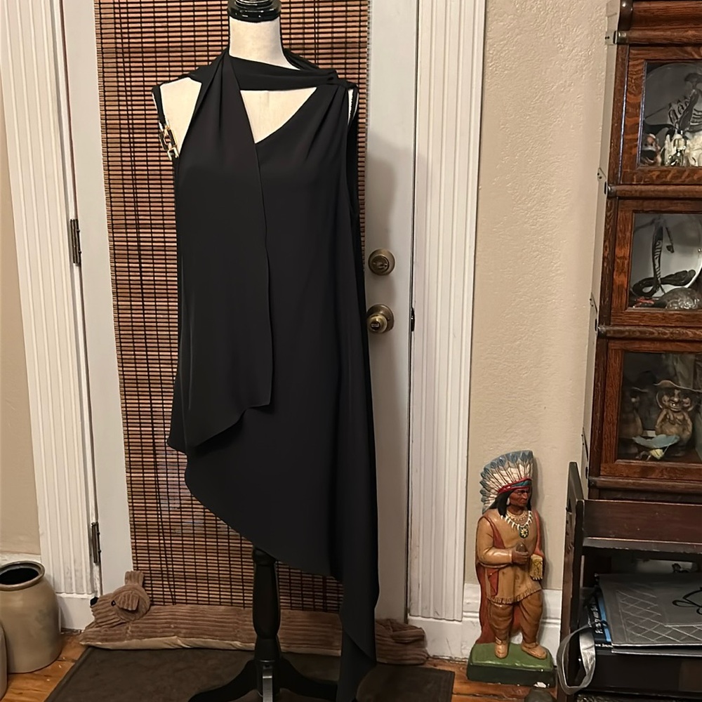 Arefeva Asymmetrical Long Sleeveless Tunic w/Tie Black Size MED Poly/Spandex NWT